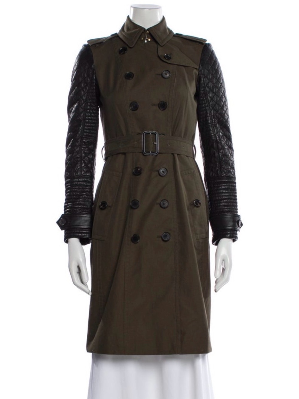 Burberry Quilted Sleeve Olive Trench Coat - Women